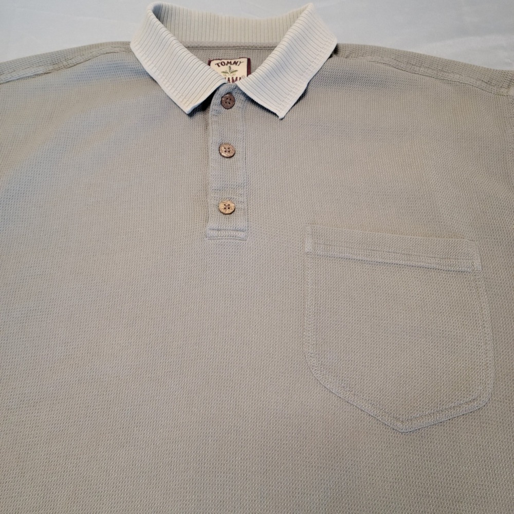 Tommy Bahama Polo Shirt Mens XL Sage Green 100% Silk Waffle Knit Textured Casual